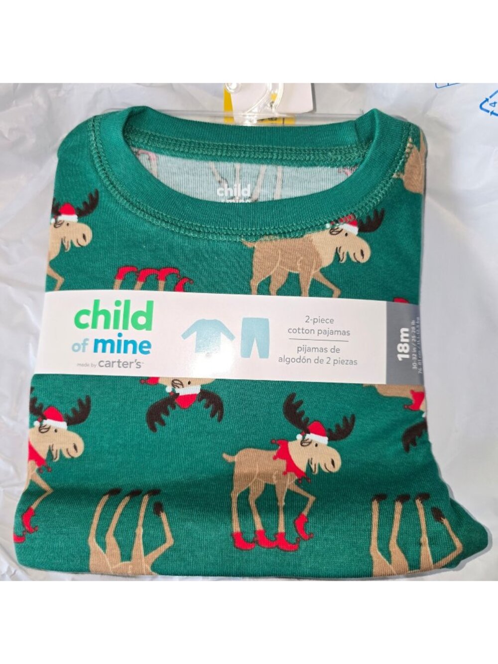 Moose Baby Toddler Green Cotton Pajamas Christmas 18 Mo LH4115
